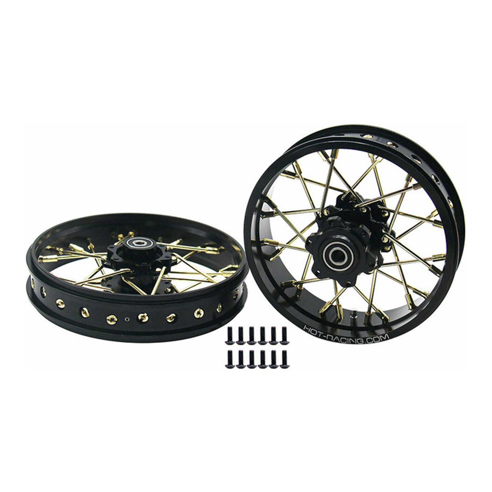 24 Wire Gold Spoke Black Wheel Set, 1/4 Losi Promoto-MX