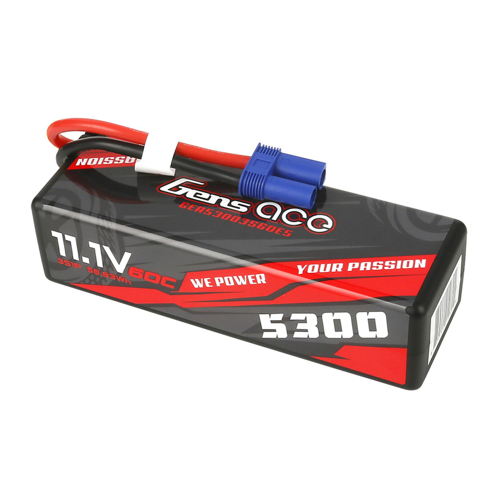 11.1V 5300mAh 3S 60C Hardcase LiPo Battery: EC5