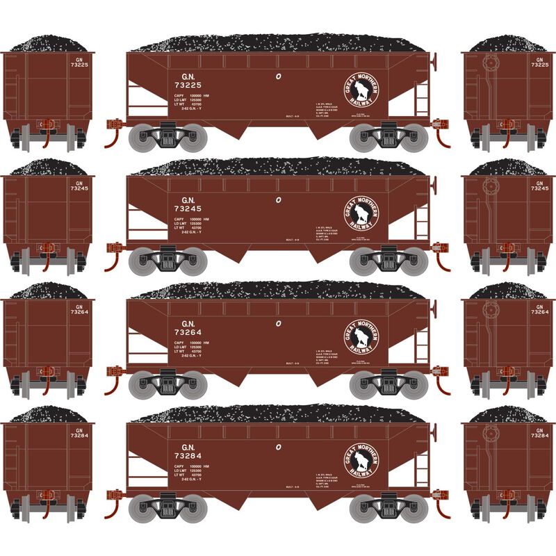HO 34' 2-Bay Offset Hopper with Coal Load, GN #73225 / 73245 / 73264 / 73284 (4)