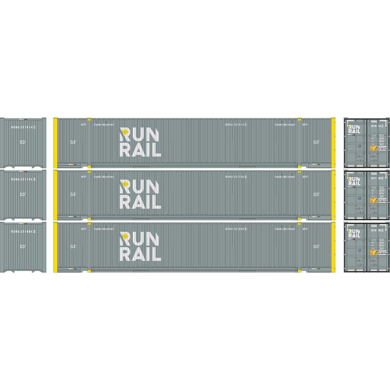 HO 53' Jindo Containers, Run Rail RUNU #221014 1 / 221146 4 / 221609 2 (3)