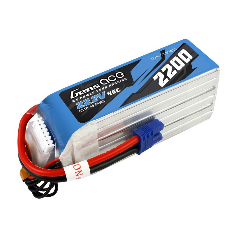 22.2V 2200mAh 6S 45C LiPo Battery: EC3