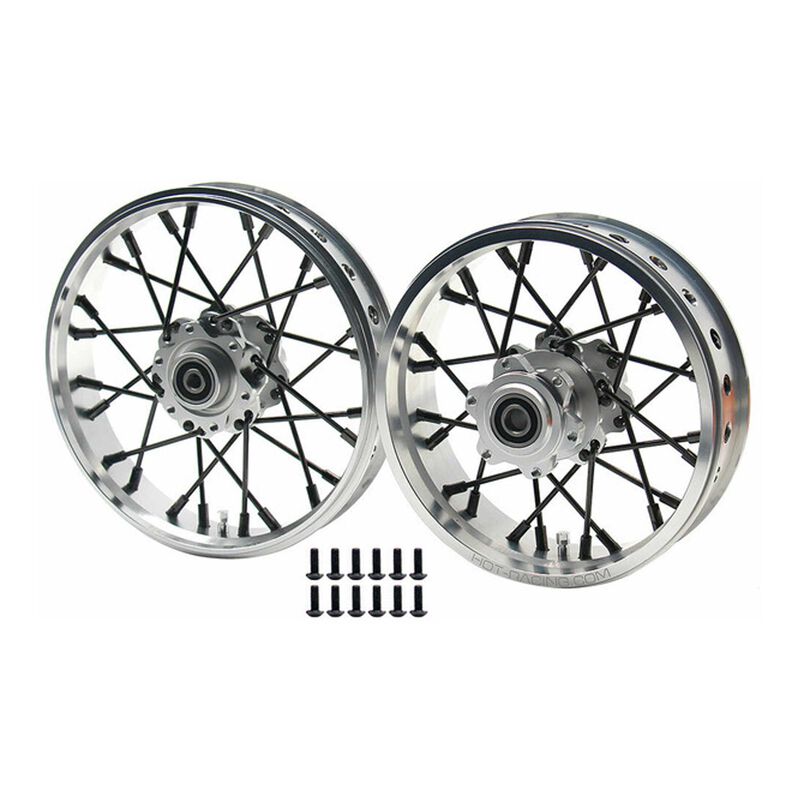 24 Wire Black Spoke Silver Wheel Set, 1/4 Losi Promoto-MX