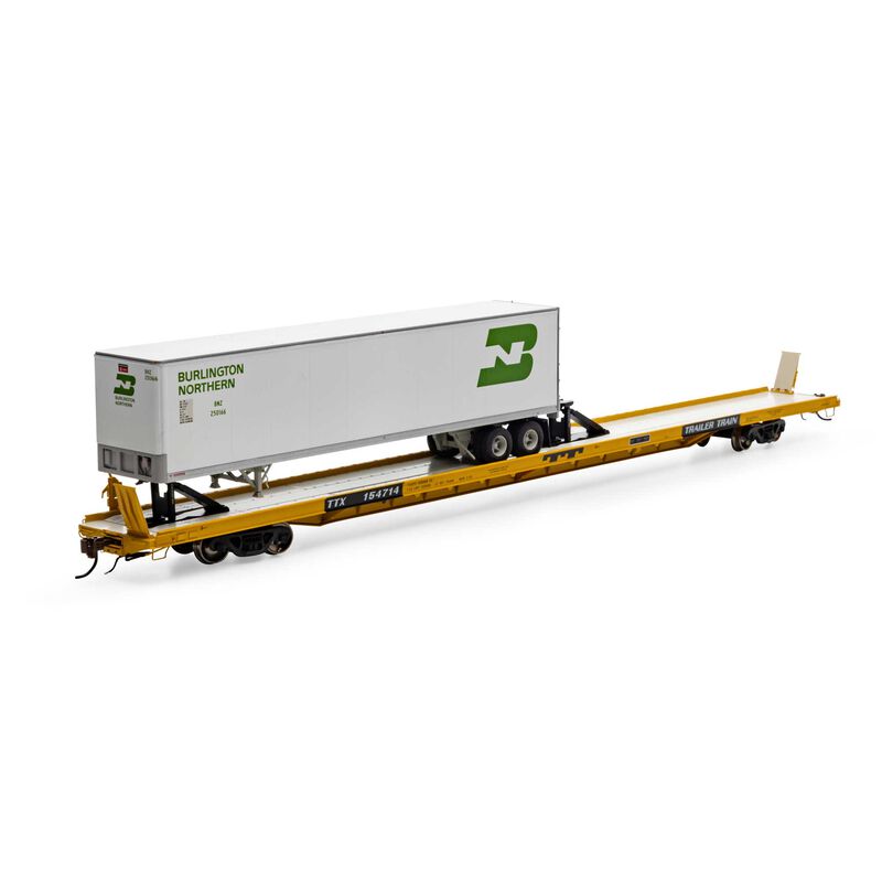 HO F89-F 89'8" Flat with Trailer, TTX/Yellow #154714