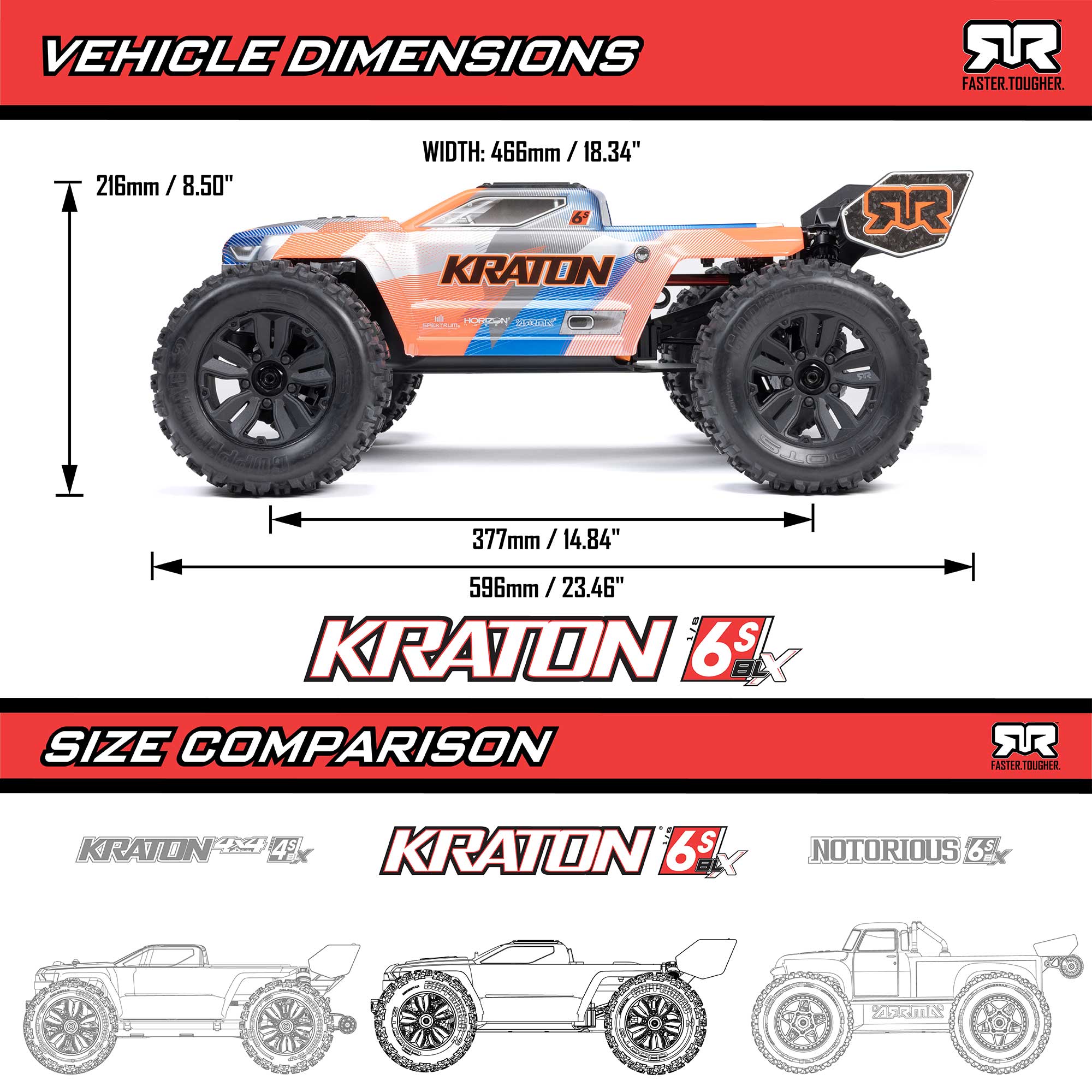 1/8 KRATON 6S V6 4X4 BLX Brushless Speed Monster Truck RTR, Blue/Orange