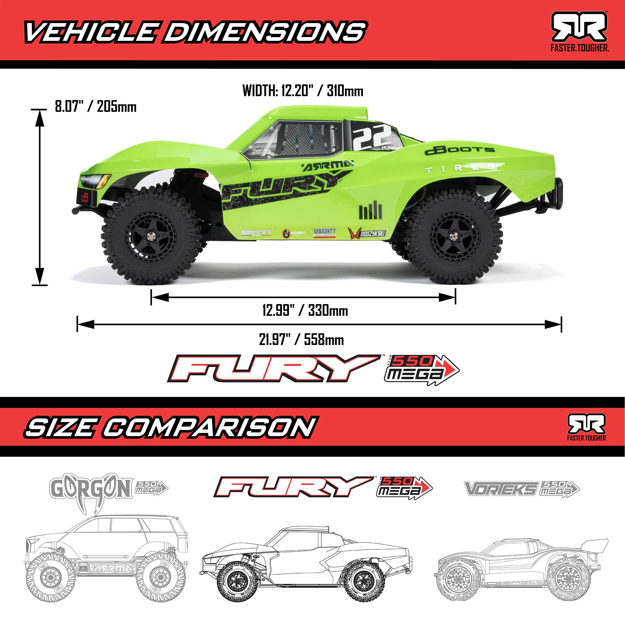 1/10 FURY MEGA 550 2WD Short Course Truck RTR, Green