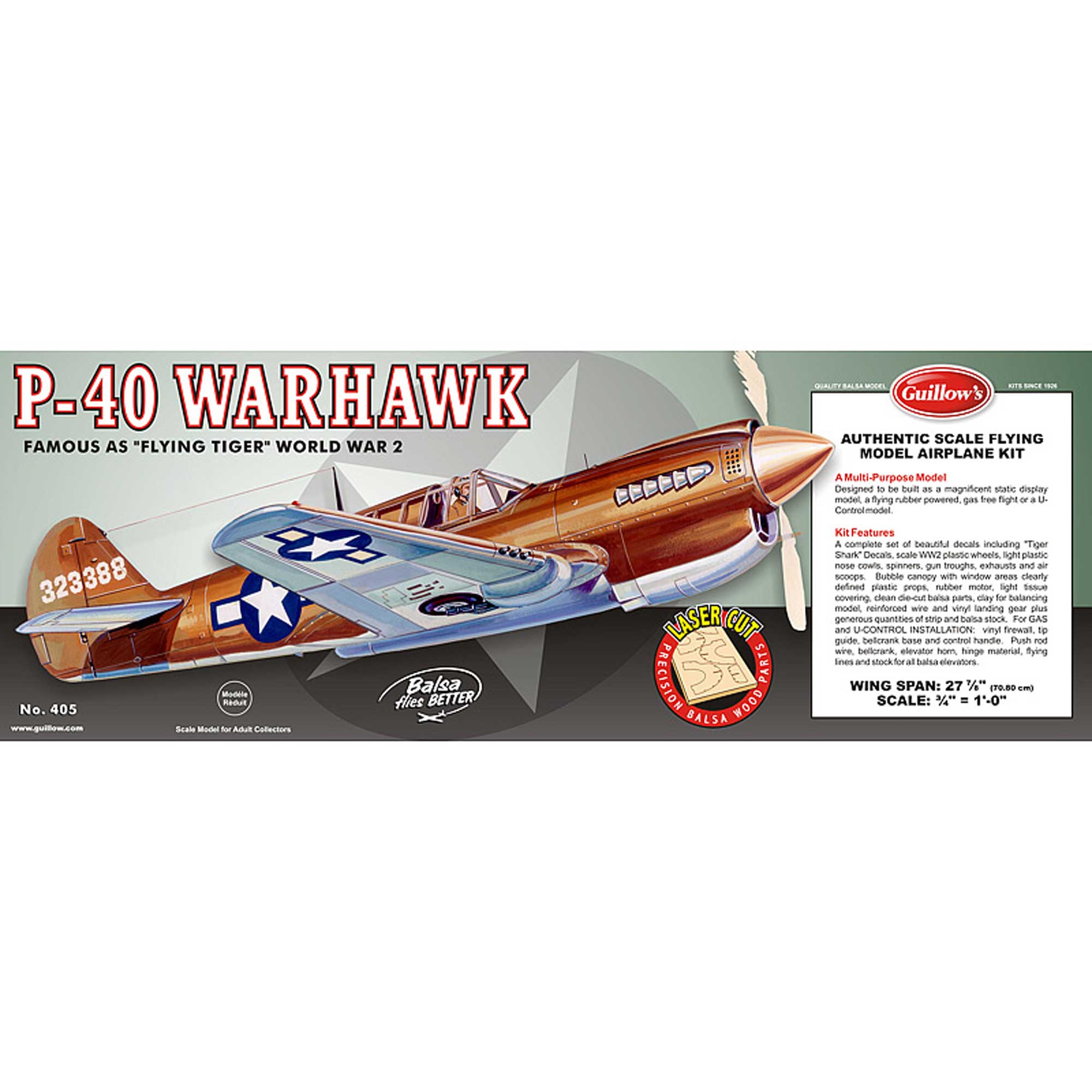 Guillow Curtiss P-40 Warhawk Laser Cut, 28