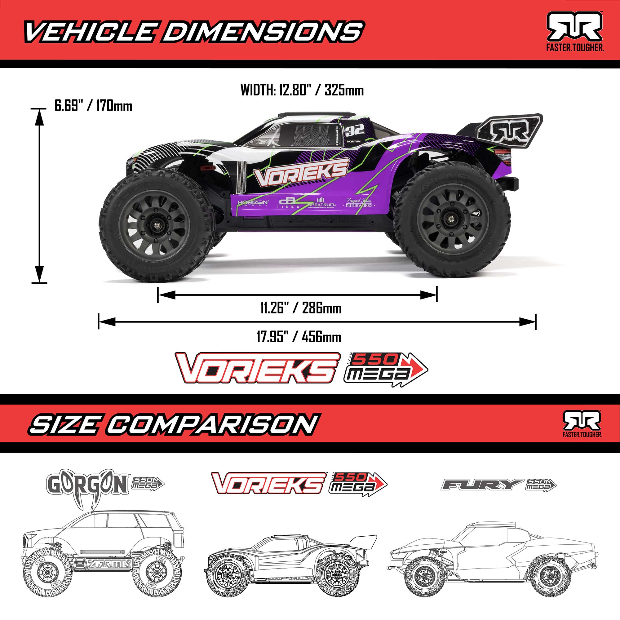 1/10 VORTEKS MEGA 550 2WD Stadium Truck RTR with Battery & Charger, Purple