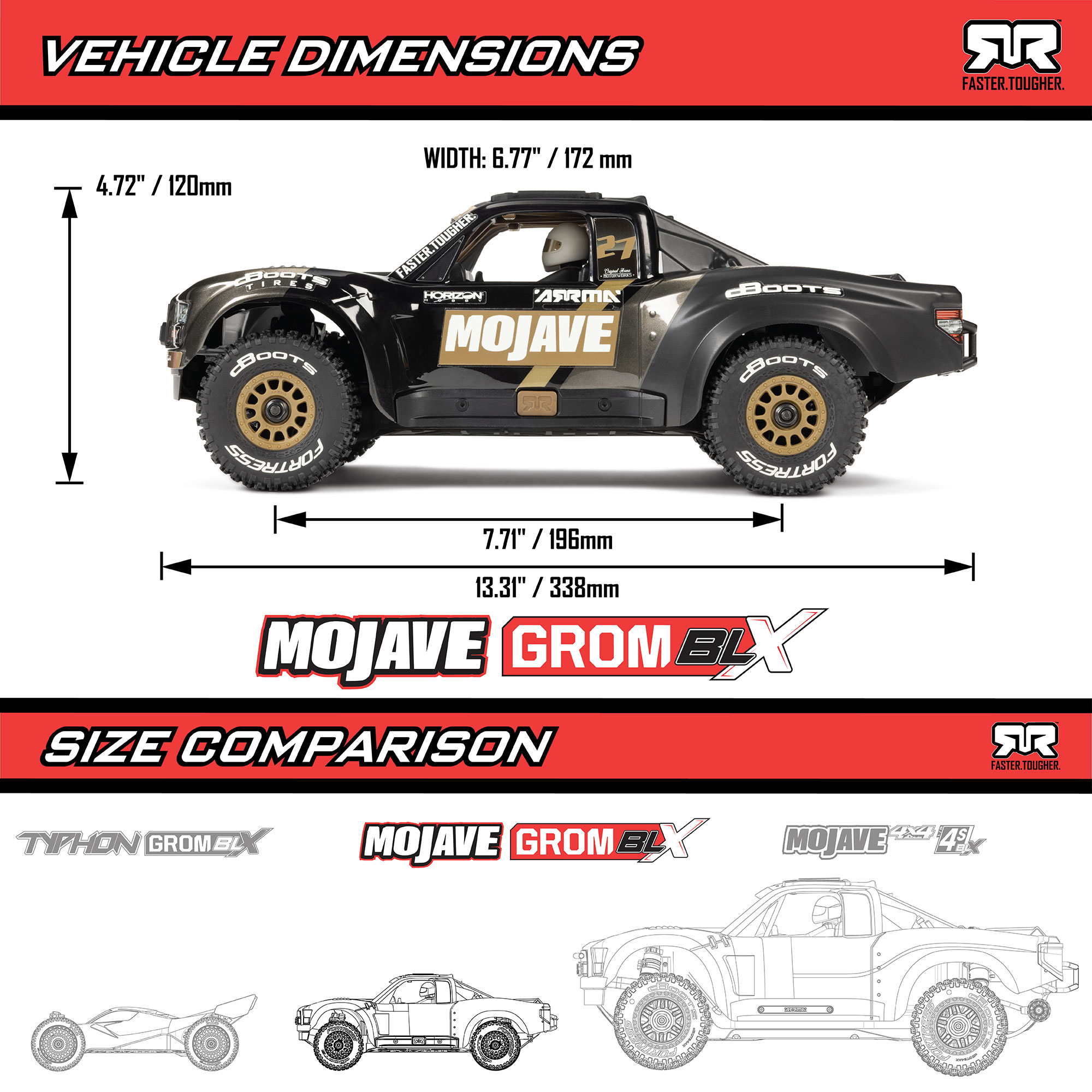 MOJAVE GROM 223S BLX Brushless 4X4 Small Scale Desert Truck RTR with DSC, Black