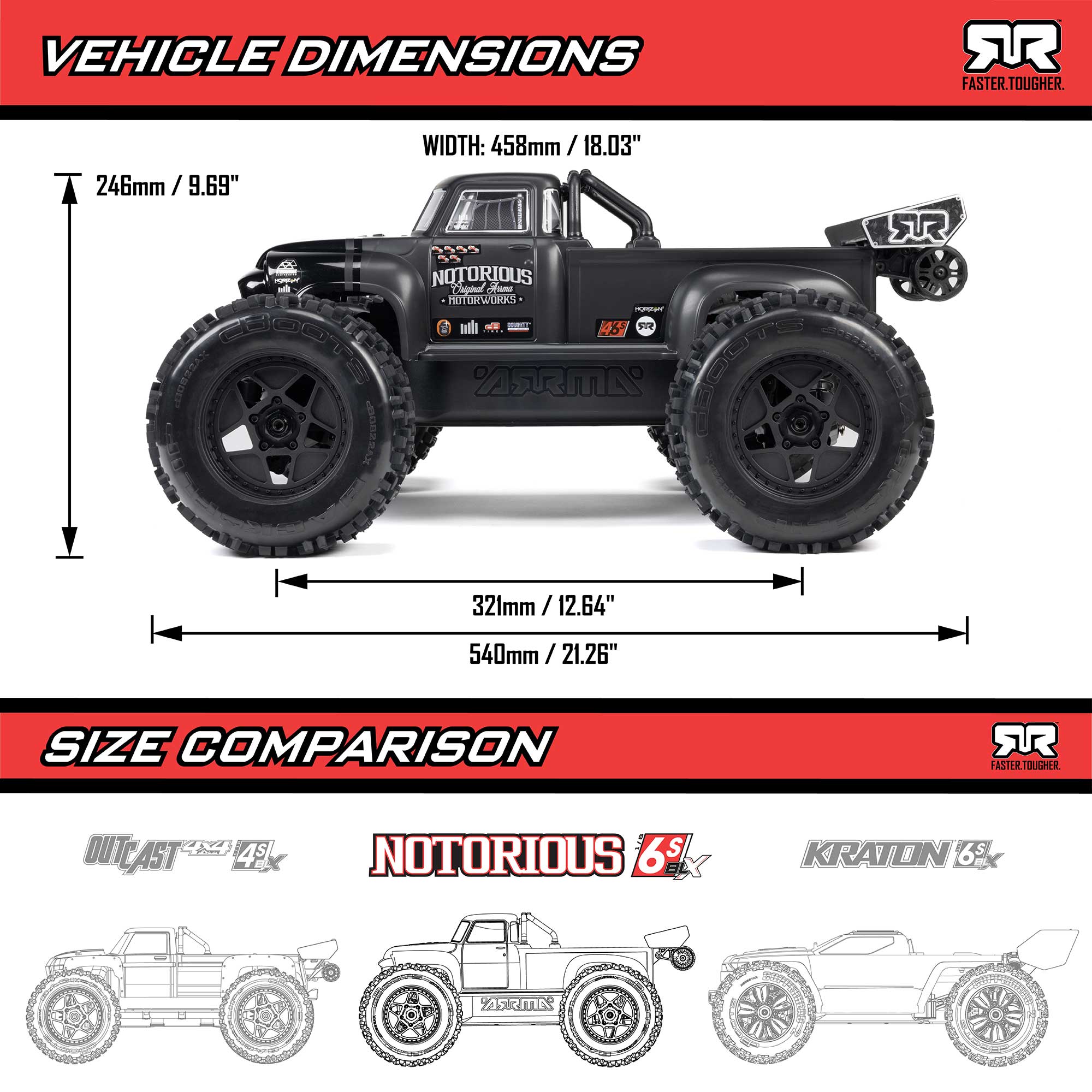 1/8 NOTORIOUS 6S V6 4X4 BLX Brushless Stunt Truck RTR, Blue